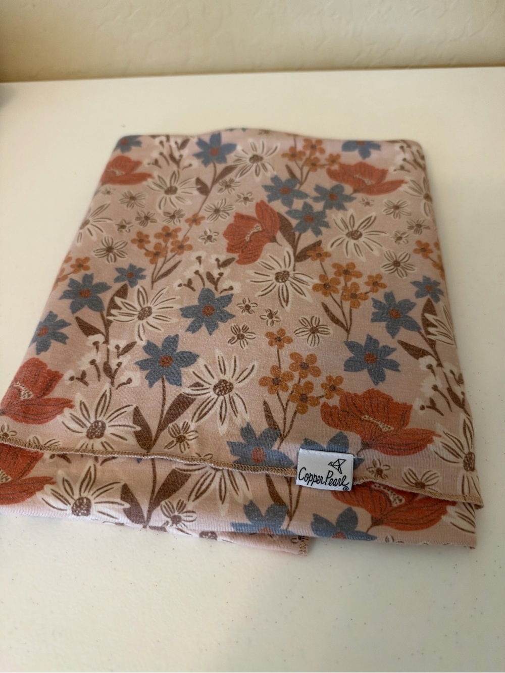 Copper Pearl Knit Swaddle Blanket Floral Boho Wildflower 46x46 Baby Girl Used